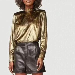 NWOT Frame Metallic Gold Back Neck Tie Blouse